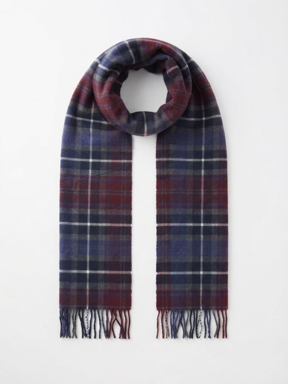 Tommy Hilfiger Plaid Scarf Unisex OS Burgundy Blue Tartan Winter Preppy Warm